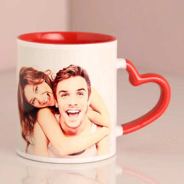 Personalised Red Heart Handle Mugs