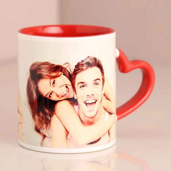 Personalised Red Heart Handle Mugs