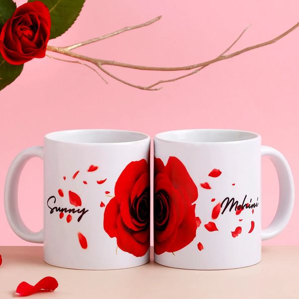 Personalised Red Rose Mug Set