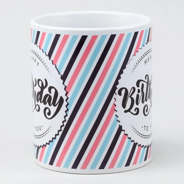 Pastel Coloured Stripes Birthday Mug