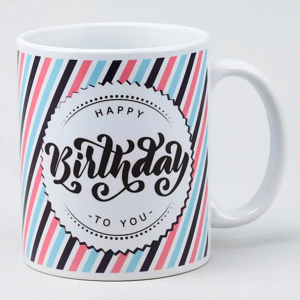 Pastel Coloured Stripes Birthday Mug