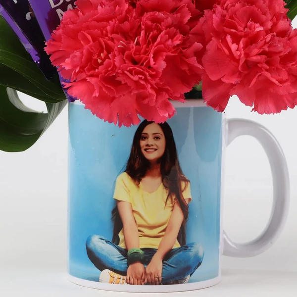 Pink Carnations, Chocolates & Mug