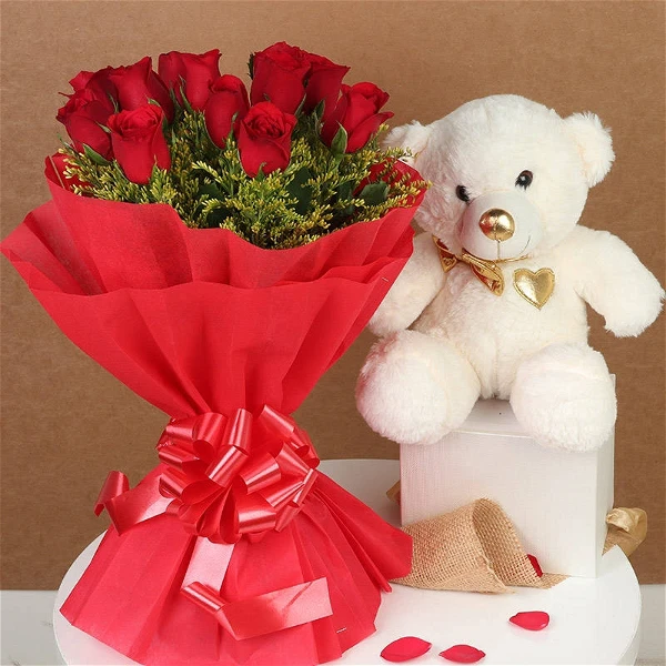 Roses & Teddy Bear Bouquet