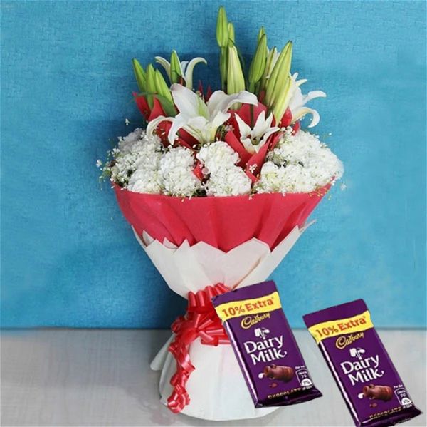 Lilys, Carnations & Chocolates Bouquet
