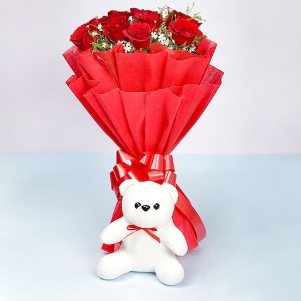 Roses & Teddy Bear Bouquet