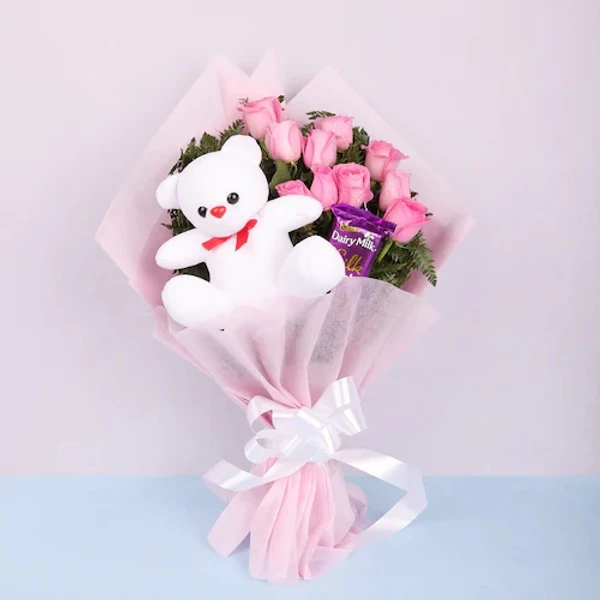 Roses, Chocolates & Teddy Bear Bouquet