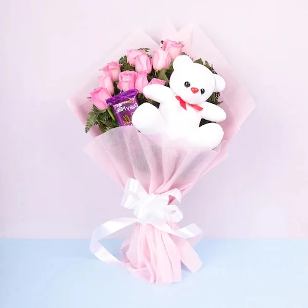 Roses, Chocolates & Teddy Bear Bouquet