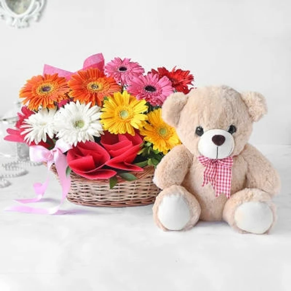 Gerbera & Teddy Bear Basket