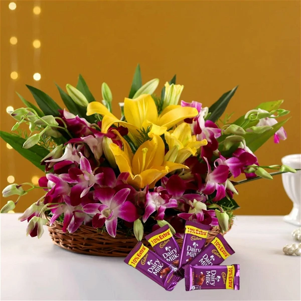 Lilys, Orchids & Chocolates Basket