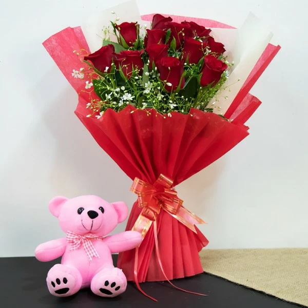 Roses & Teddy Bear Bouquet