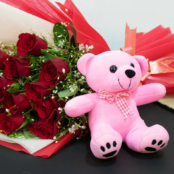 Roses & Teddy Bear Bouquet