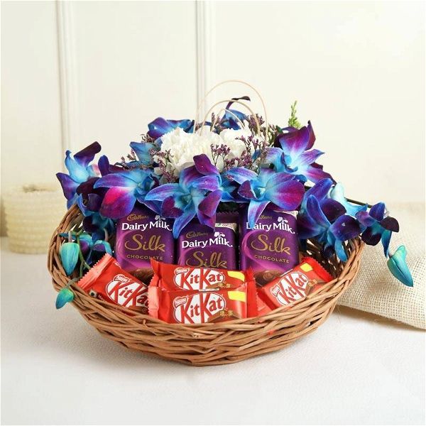Orchids, Carnations & Chocolates Basket