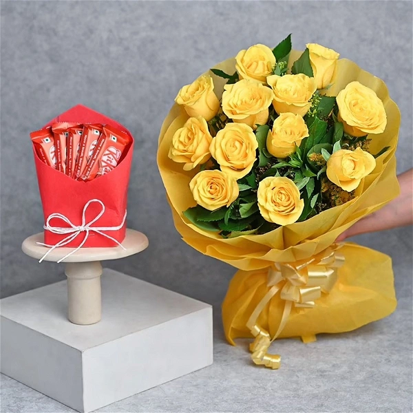12 Yellow Roses With Chocolates