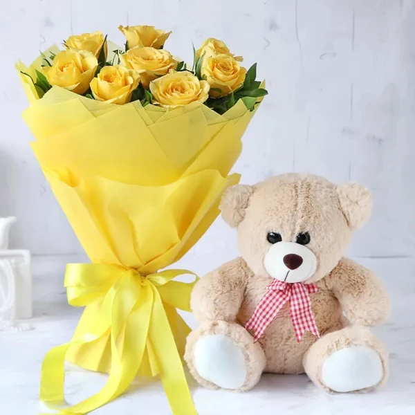 Roses & Teddy Bear Bouquet