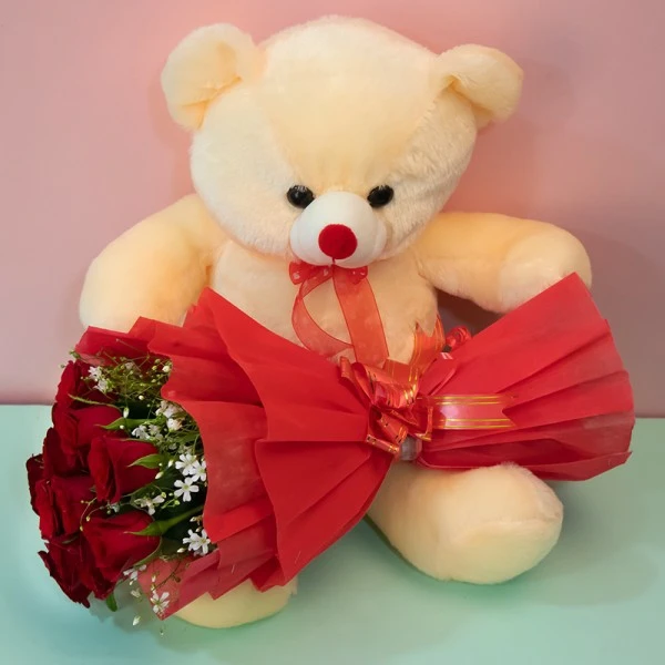 Roses & Teddy Bear Bouquet