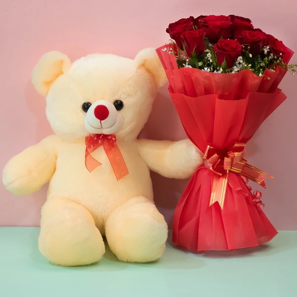 Roses & Teddy Bear Bouquet