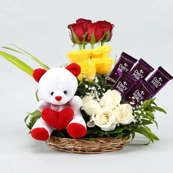 Roses, Chocolates & Teddy Bear Bouquet