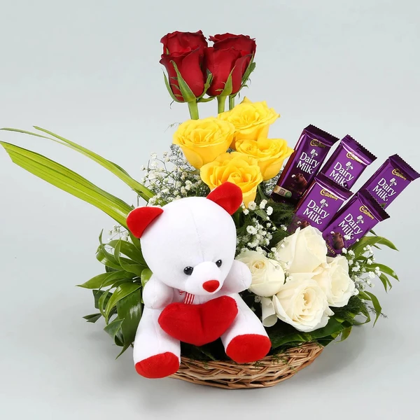 Roses, Chocolates & Teddy Bear Bouquet