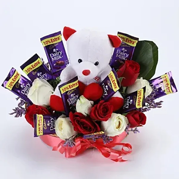 Roses, Chocolates & Teddy Bear Basket