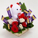 Roses, Chocolates & Teddy Bear Basket