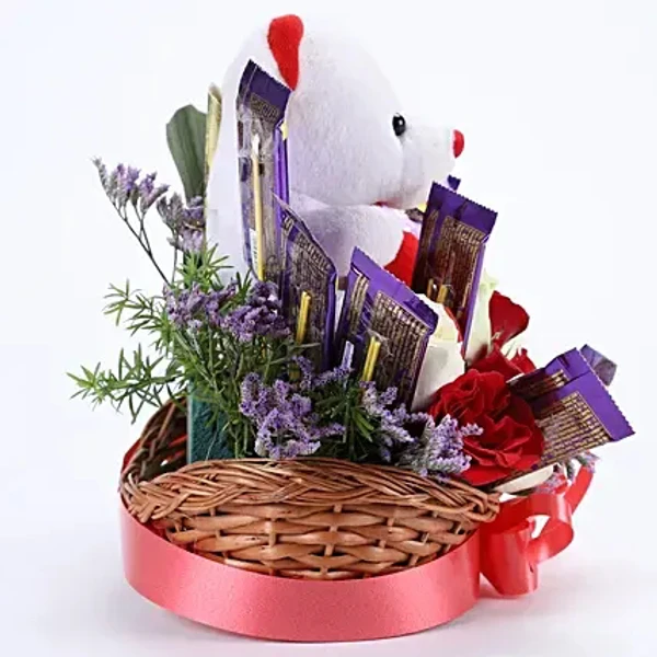 Roses, Chocolates & Teddy Bear Basket