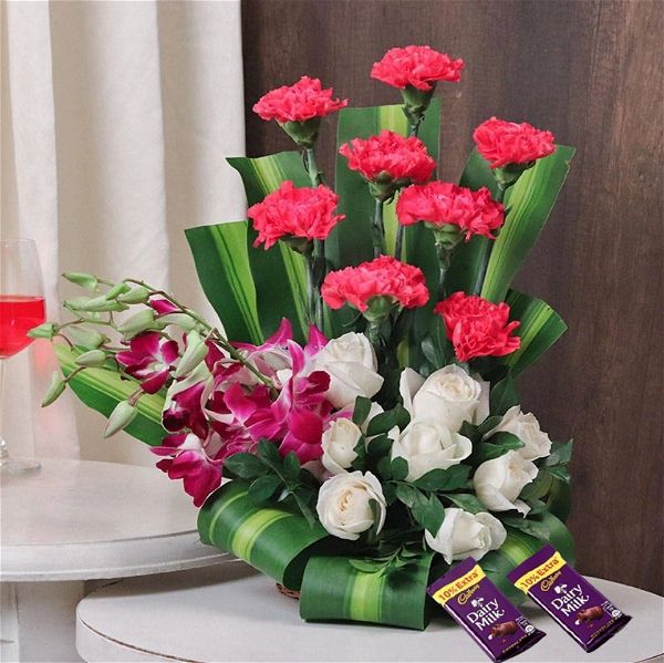 Roses, Carnations, Ochids & Chocolates Basket