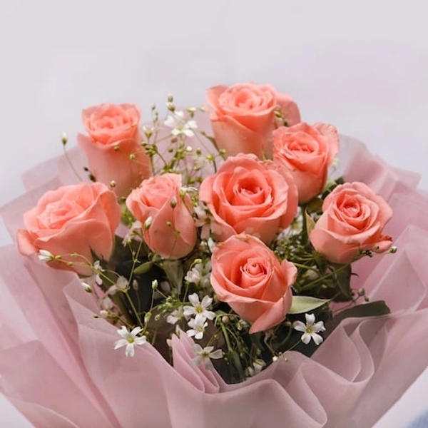 8 Pink Roses Bouquet