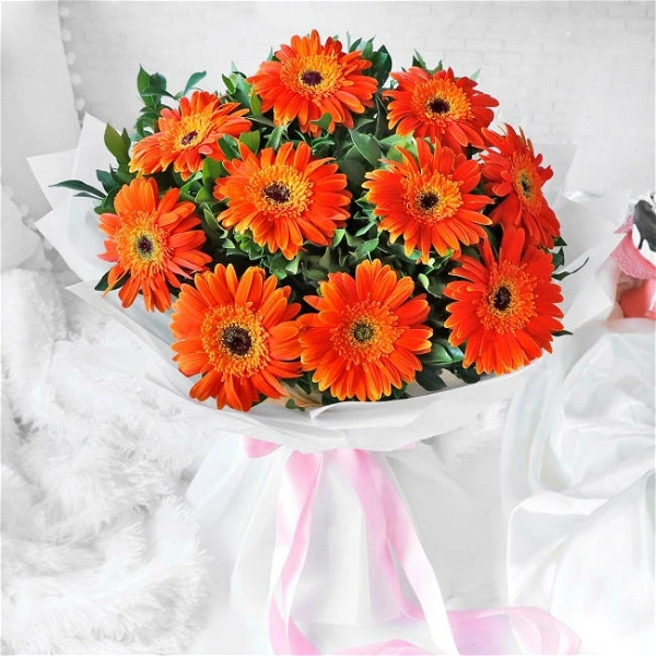 10 Orange Gerberas Bouquet