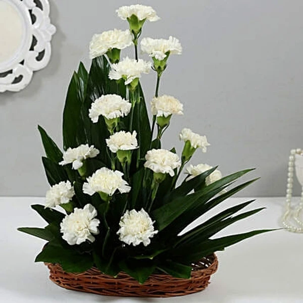 White Carnations Basket
