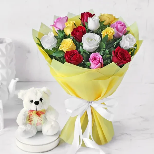 Roses & Teddy Bear Bouquet