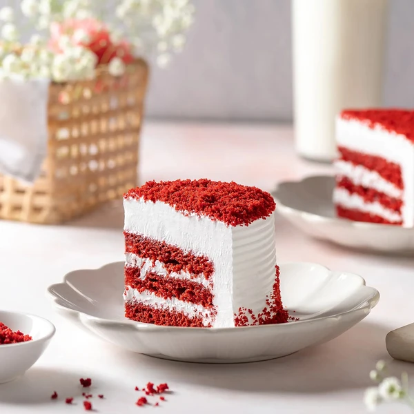 Red Velvet Fresh Flowers Cream Cake - 500 Gram