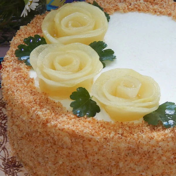 Roses On Top Pineapple Designer Cake - 1 KG