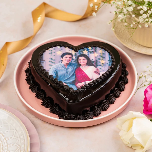 Heart Shaped Truffle Photo Cake - 1 KG