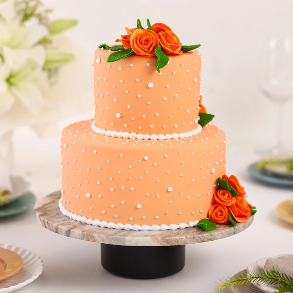 Peach Roses Truffle 2 Tier Cake - 1.5 KG