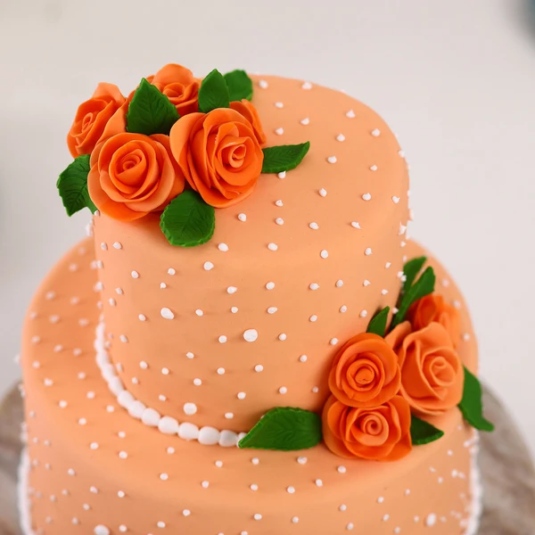 Peach Roses Truffle 2 Tier Cake - 1.5 KG