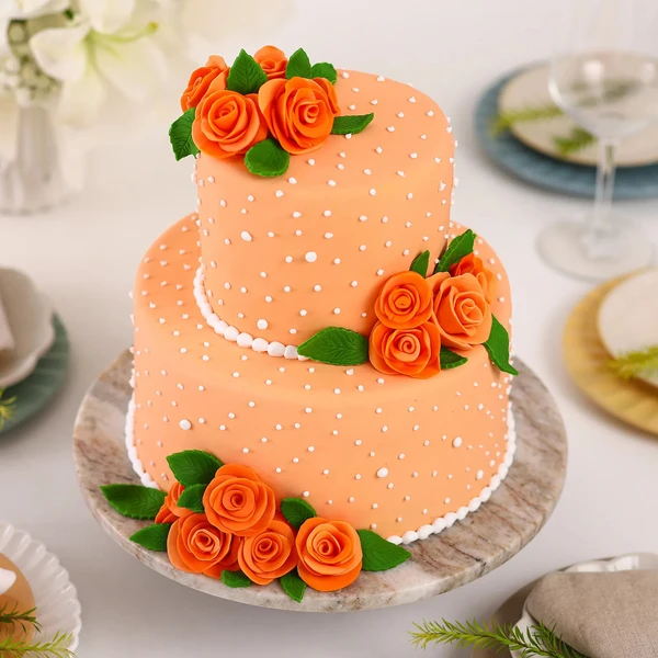 Peach Roses Truffle 2 Tier Cake - 1.5 KG