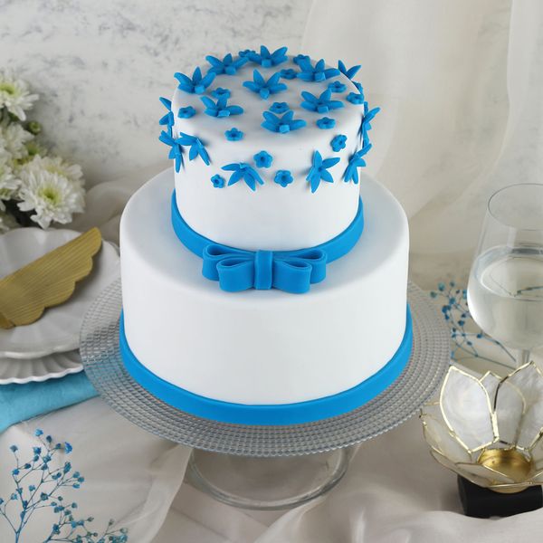 Blue Bow 2 Tier Truffle Cake - 1.5 KG