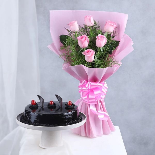 Truffle Cake & Pink Roses