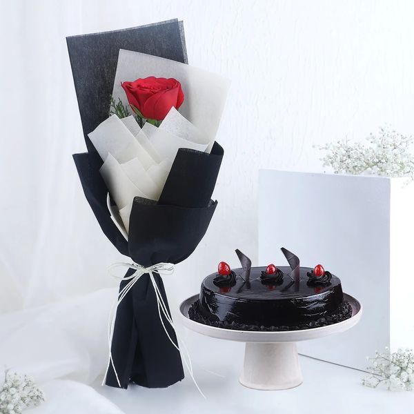 Truffle Cake & Red Rose