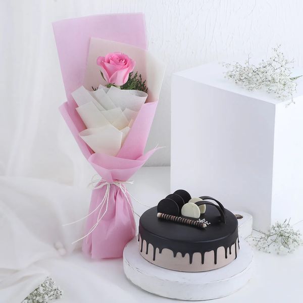 Pink Rose & Chocolate Cake
