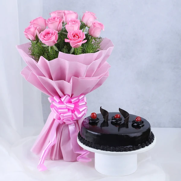 Pink Roses & Truffle Cake