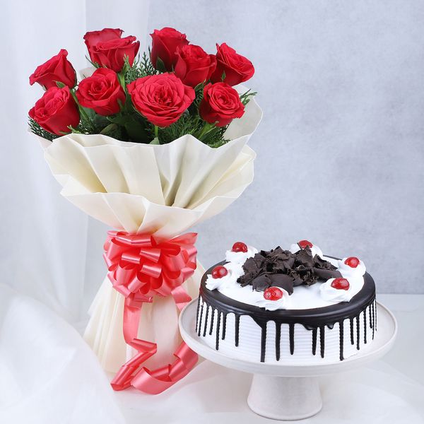 Black Forest Cake & Red Roses