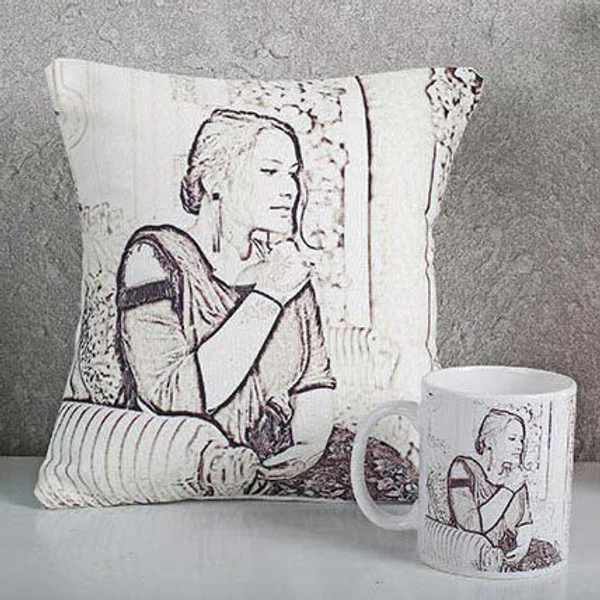 Personalised Sketch Cushion N Mug Combo