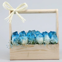 18 White & Blue Roses Basket