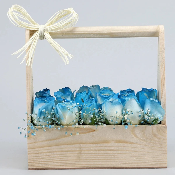 18 White & Blue Roses Basket