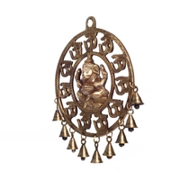 Brown Brass Om Ganesha Wall Hanging With Bells