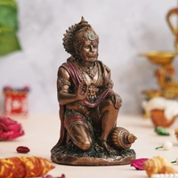 Rustic Gold Blessing Hanuman Statue Sitting With Gada