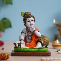 Polyresin Handcrafted Little Krishna Idol Eating Makhan