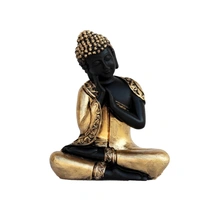 Polyresin Black And Golden Finish Handcrafted Thinking Buddha Statue