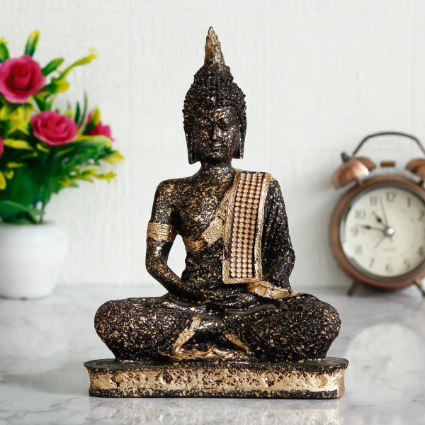 Golden And Black Meditating Lord Buddha Handcrafted